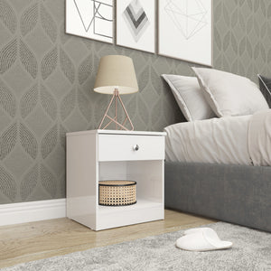 Denver 1 Drawer Bedside - WHITE GLOSS