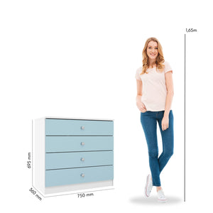 Denver 4 Drawer Chest - White/Blue Gloss