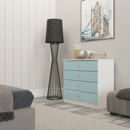 Denver 4 Drawer Chest - WHITE/BLUE GLOSS