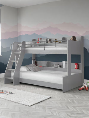 Domino Top 90cm Single Bottom 120cm Small Double Grey Triple Sleeper Bunk Bed