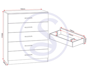 Dakota 5 Drawer Chest - DARK GREY