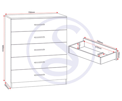 Dakota 5 Drawer Chest - DARK GREY