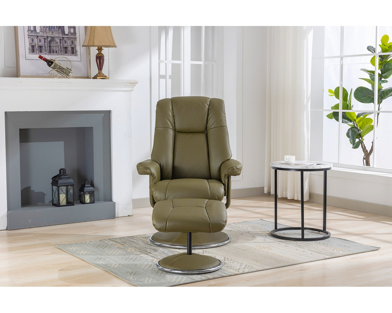 Swivel Recliner Chair Collection - Denver: Olive Green Leather