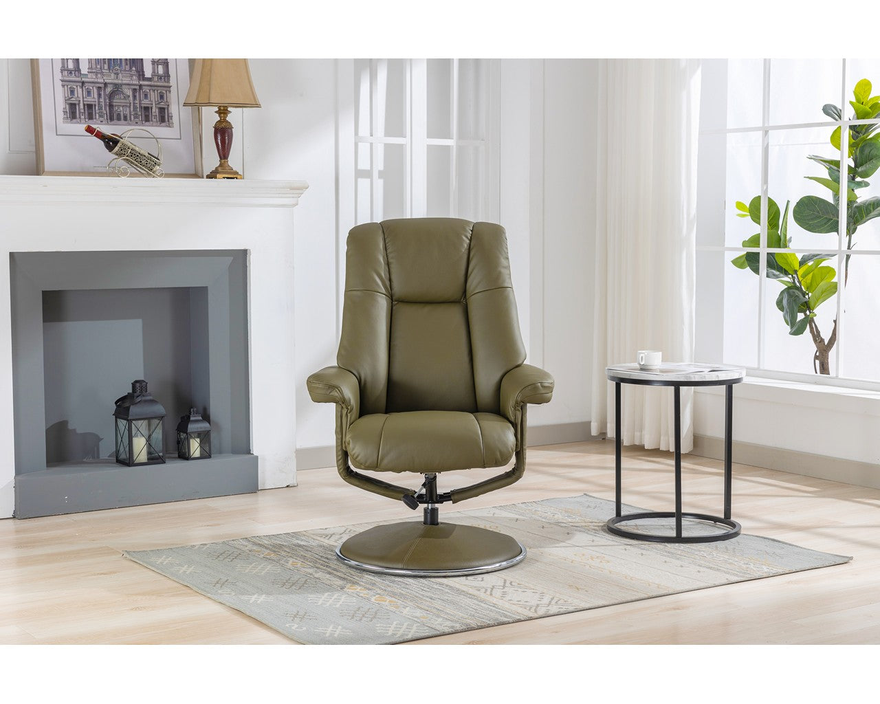 Swivel Recliner Chair Collection - Denver: Olive Green Leather