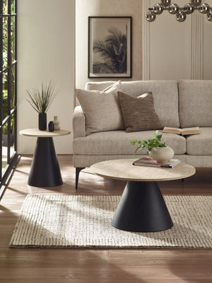 Elgon Travertine Effect Coffee and Lamp Table Set