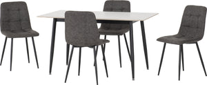 Fenton Dining Set (4 Chairs) - WHITE/DARK GREY SUEDE FABRIC
