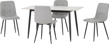 Fenton Dining Set (4 Chairs) - WHITE/LIGHT GREY FABRIC