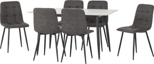 Fenton Dining Set (6 Chairs) - WHITE/DARK GREY SUEDE FABRIC