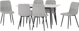 Fenton Dining Set (6 Chairs) - WHITE/LIGHT GREY FABRIC