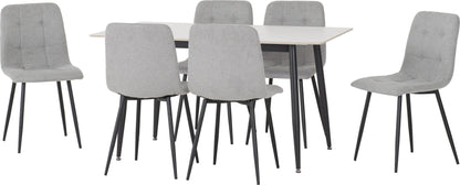Fenton Dining Set (6 Chairs) - WHITE/LIGHT GREY FABRIC