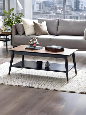 Findlay Coffee Table With Shelf - Walnut & Black