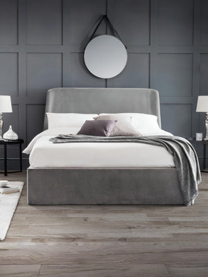 Frida 135cm Double Grey Velvet Lift-up Ottoman Storage Bed