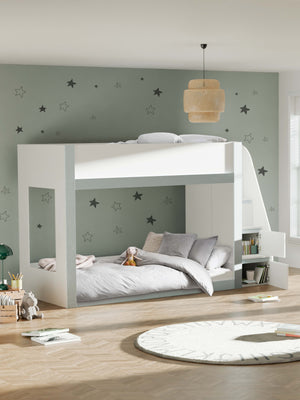 Gaia 90cm Single Bunk Bed - White and Silver