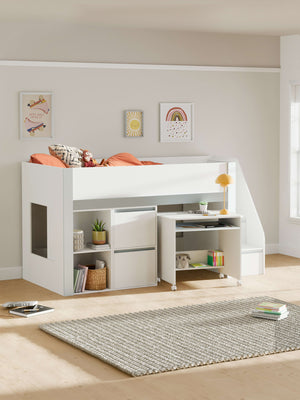 Gaia 90cm Single Midsleeper - White and Silver