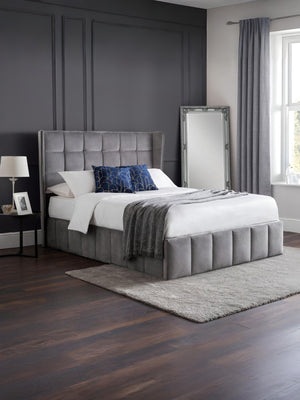Gatsby 135cm Double Grey Velvet Lift-up Ottoman Storage Bed