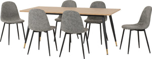 Hamilton Large Dining Set with Athens Chairs - MEDIUM OAK EFFECT/GREY PU