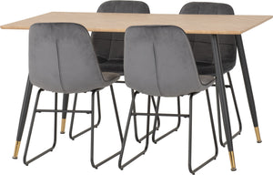 Hamilton Medium Dining Set with Lukas Chairs - MEDIUM OAK EFFECT/GREY VELVET