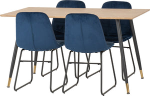Hamilton Medium Dining Set with Lukas Chairs - MEDIUM OAK EFFECT/SAPPHIRE BLUE VELVET