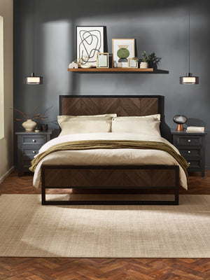 Harrison Dark Oak Herringbone Effect King Bed