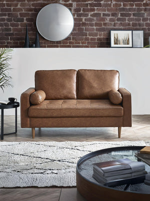Henley 2 Seater Sofa Brown Faux Leather