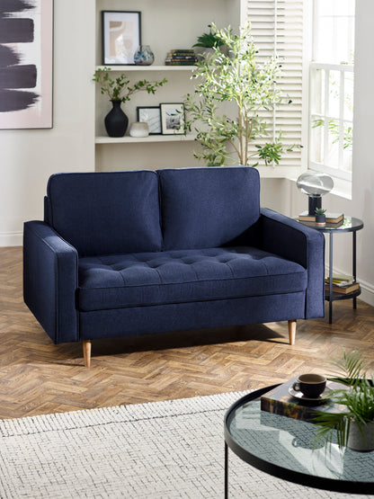 Henrietta Deep Blue Linen Upholstered 2 Seater Sofa