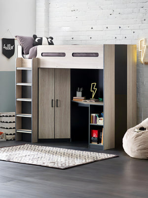 Hercules 90cm Single Light Wood Effect Highsleeper Loft Bed with Desk