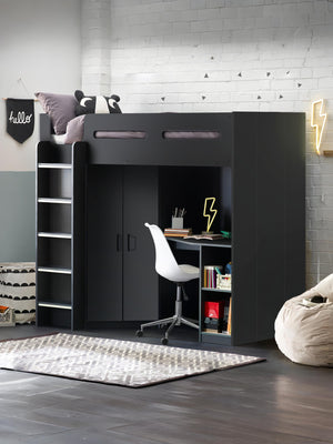Hercules 90cm Single Anthracite Black Highsleeper Loft Bed with Desk