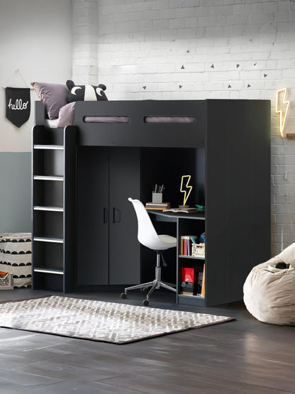 Hercules 90cm Single Anthracite Black Highsleeper Loft Bed with Desk