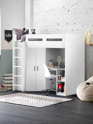 Hercules 90cm Single White Highsleeper Loft Bed with Desk