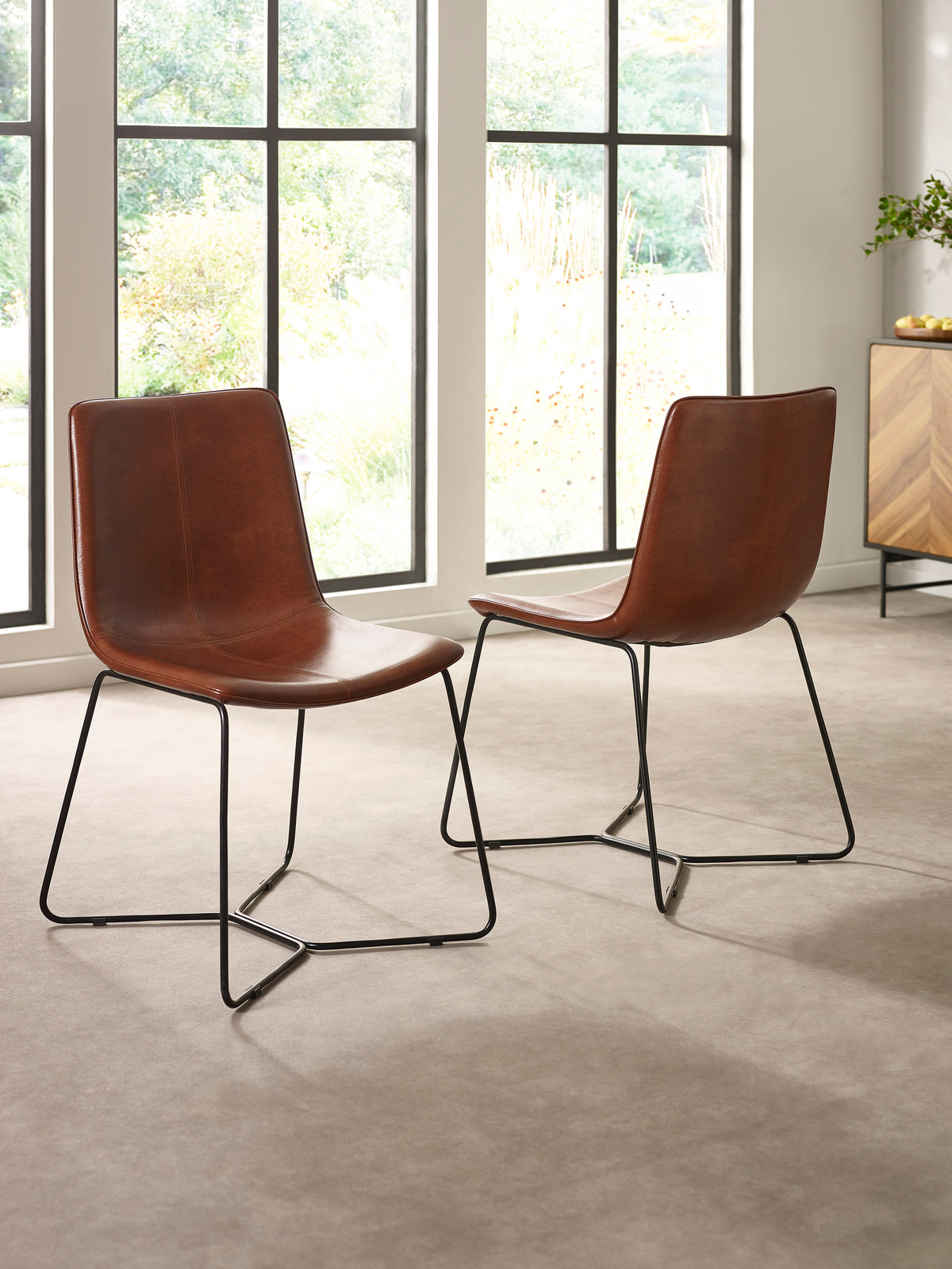 Joren Set of 2 Tan Brown PU Leather Dining Chairs