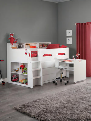 Jupiter Mid Sleeper with Pull-Out Desk and Storage - White, Single