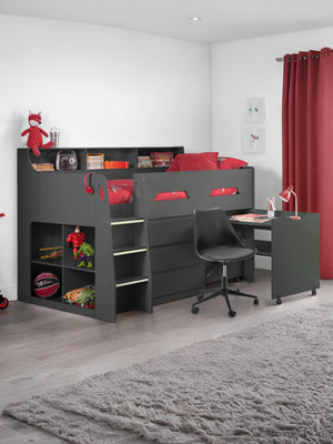 Jupiter Mid Sleeper with Pull-Out Desk and Storage - Anthracite, Single