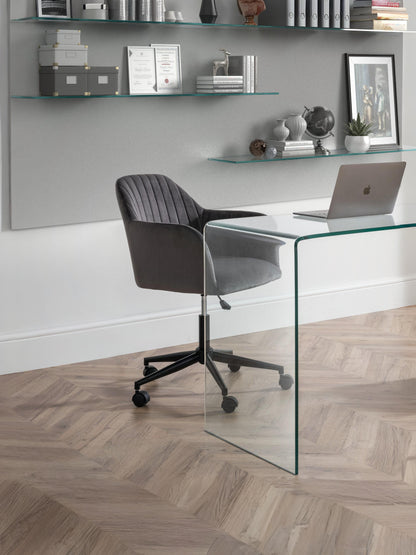 Kahlo Velvet Swivel Office Chair- Grey/Black
