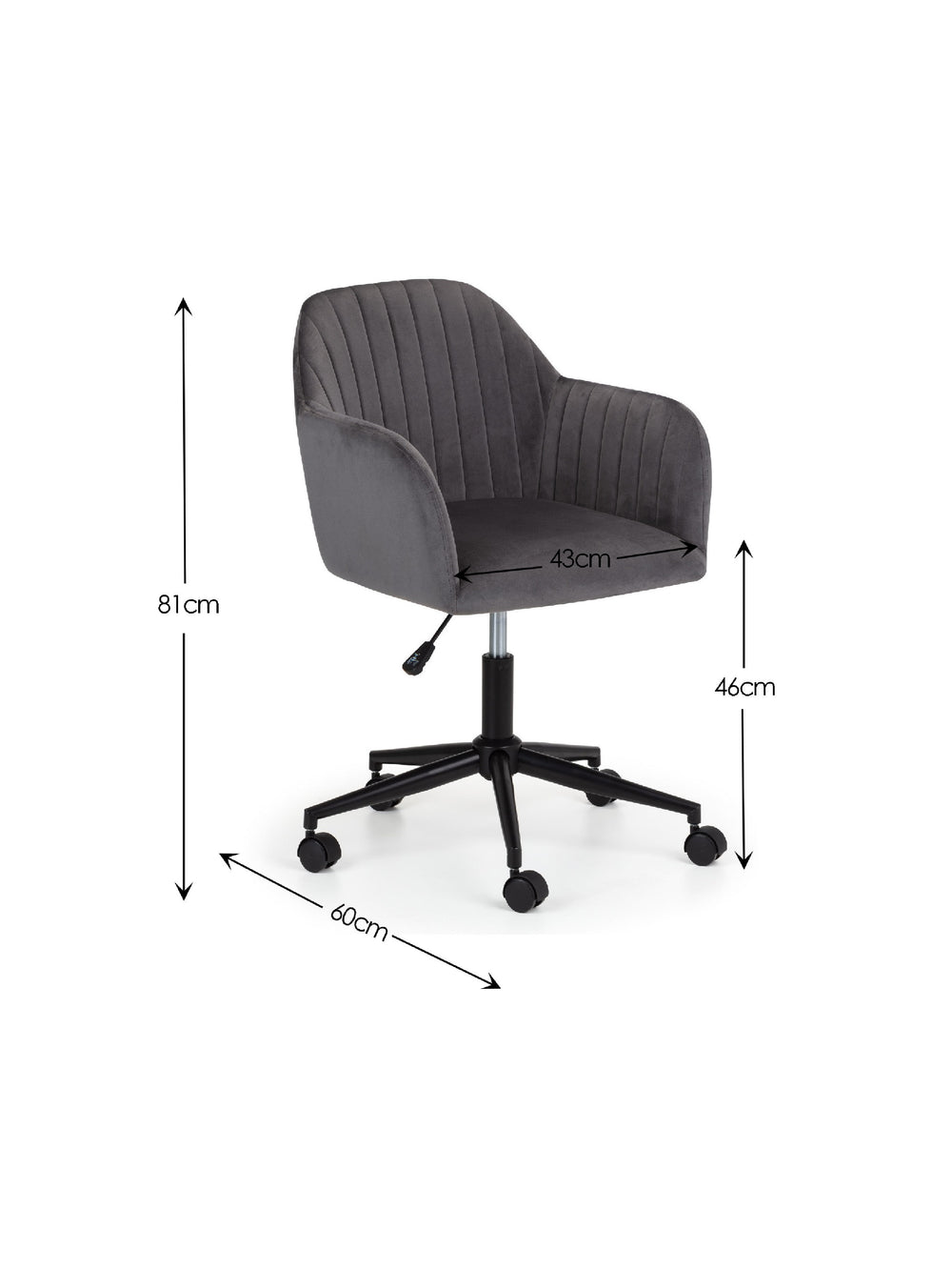 Kahlo Velvet Swivel Office Chair- Grey/Black