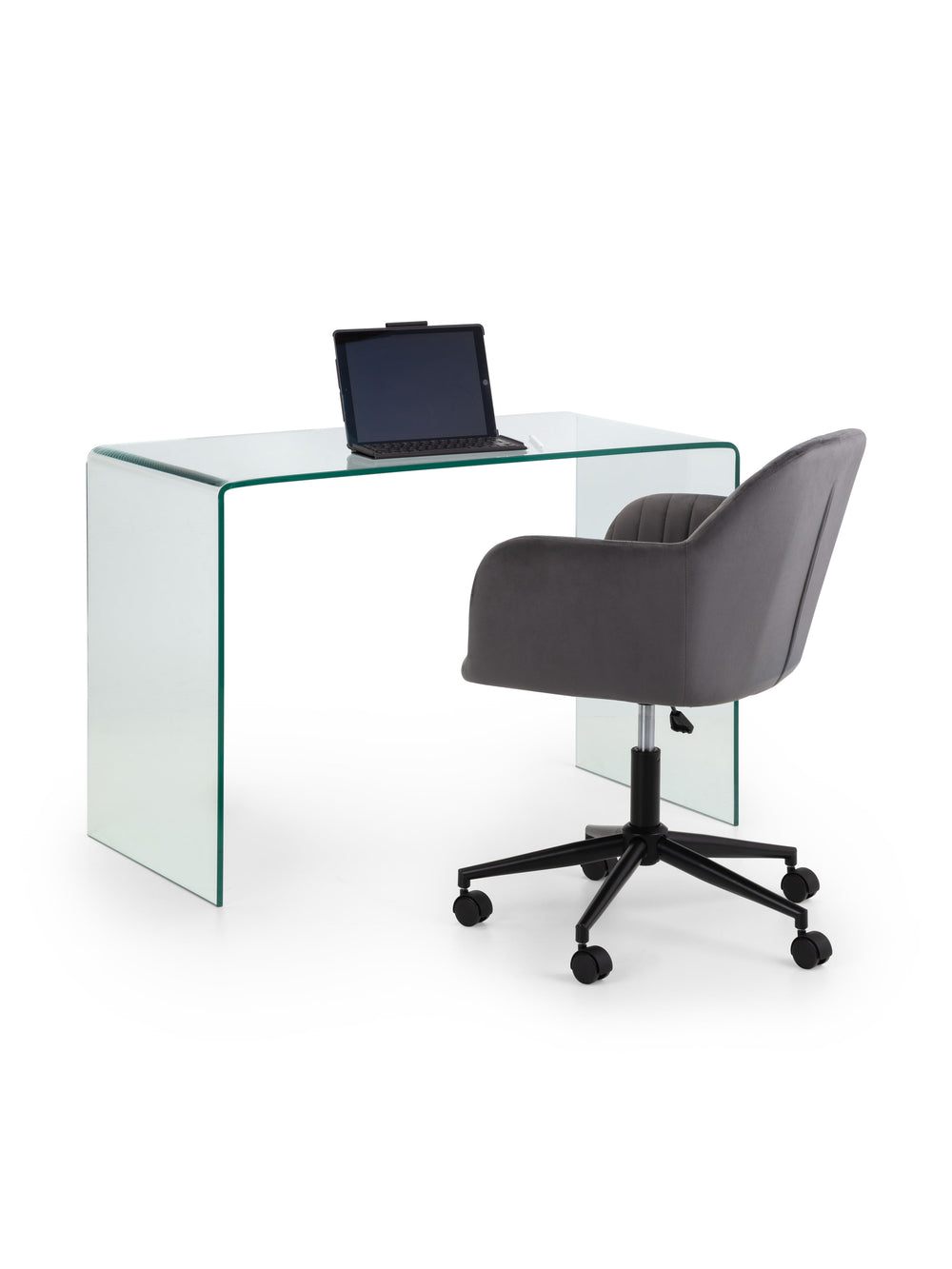 Kahlo Velvet Swivel Office Chair- Grey/Black