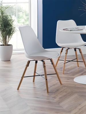 Set Of 2 Kari Dining Chairs - White Seat & Oak Legs