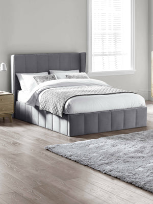 Katie Grey Velvet Upholstered 135cm Double Ottoman Storage Bed