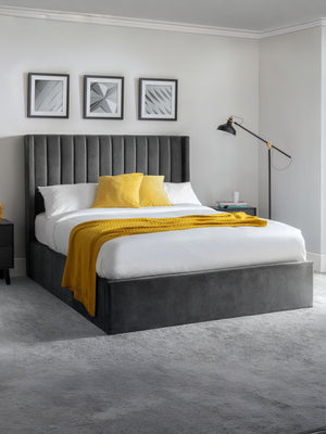 Langham Upholstered Ottoman Storage Bed Frame - Grey Velvet, King