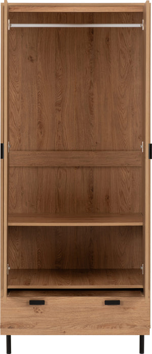 Leon 2 Door 1 Drawer Wardrobe - MEDIUM OAK EFFECT