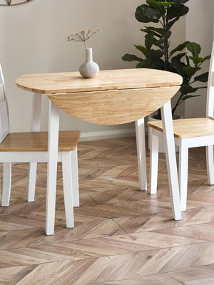 Linwood White and Natural 55-90cm Round Drop Leaf Table