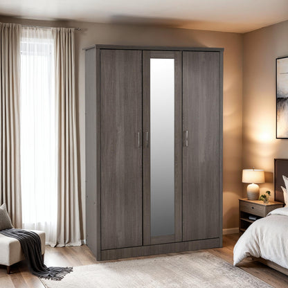 Lisbon 3 Door Wardrobe - BLACK WOOD GRAIN