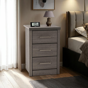 Lisbon 3 Drawer Bedside - BLACK WOOD GRAIN