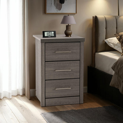 Lisbon 3 Drawer Bedside - BLACK WOOD GRAIN