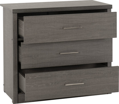 Lisbon 3 Drawer Chest - BLACK WOOD GRAIN