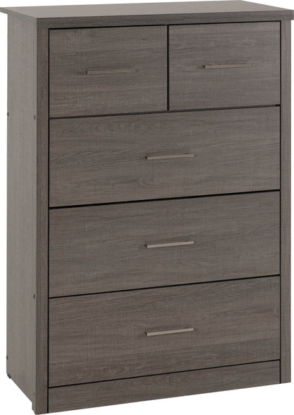 Lisbon 3+2 Drawer Chest - BLACK WOOD GRAIN