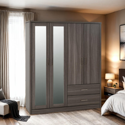 Lisbon 4 Door Wardrobe - BLACK WOOD GRAIN