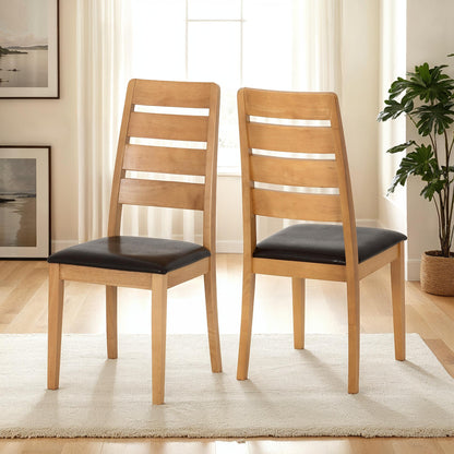 Logan Chair (Box of 2) - OAK VARNISH/BROWN PU