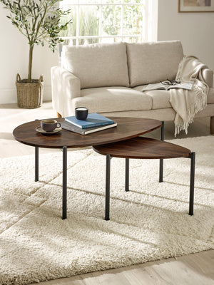Lorette Walnut Effect Teardrop Nest of 2 Coffee Tables