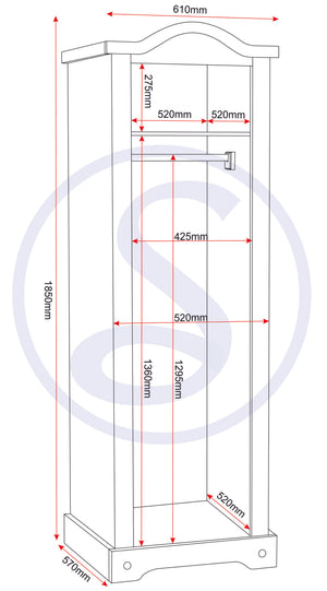 Corona 1 Door Wardrobe - DISTRESSED WAXED PINE