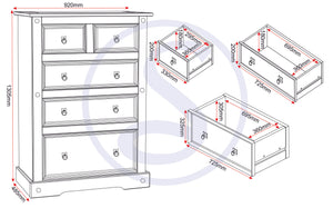 Corona 3+2 Drawer Chest - DISTRESSED WAXED PINE